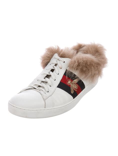 black gucci shoes with fur|Gucci ace fur sneakers.